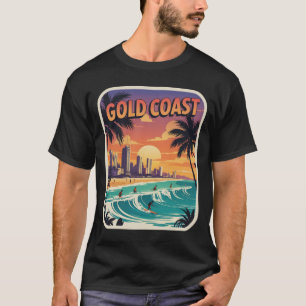 Retro Sunset Gold Coast Australia Surfer Beach T-Shirt