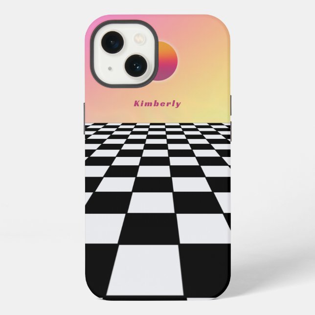 Retro Sunset Gradient Chequerboard iPhone Case (Back)
