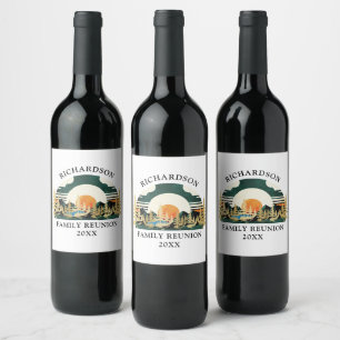 Retro Sunset Green White Custom Family Reunion Wine Label