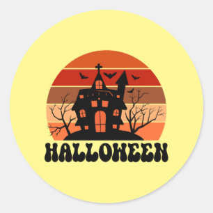 Retro Sunset Halloween Classic Round Sticker