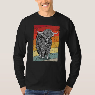 Retro Sunset Highland Cows Women Girls Cow T-Shirt
