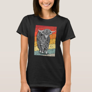 Retro Sunset Highland Cows Women Girls Cow T-Shirt