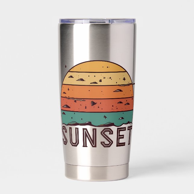Retro Sunset Horizon Graphic Mug' Insulated Tumbler (Front)