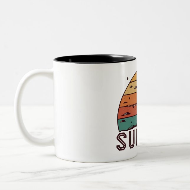 Retro Sunset Horizon Graphic Mug' Two-Tone Coffee Mug (Left)