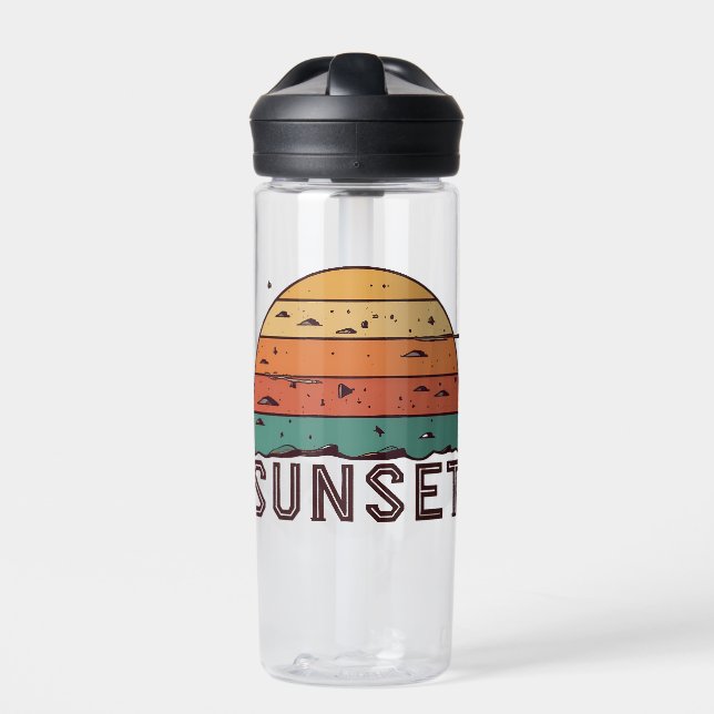 Retro Sunset Horizon Graphic Mug' Water Bottle (Front)