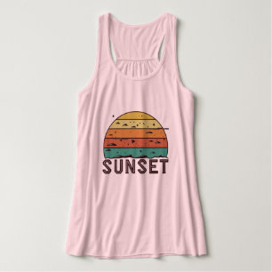 Retro Sunset Horizon Graphic T-Shirt Singlet