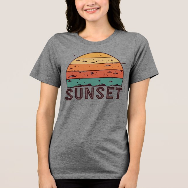 Retro Sunset Horizon Graphic T-Shirt Tri-Blend Shirt (Front)