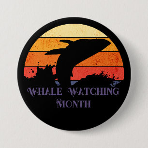 Retro Sunset Humpback Whale Breaching 7.5 Cm Round Badge