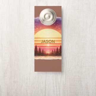 Retro Sunset in Forest Custom Family Name Door Hanger