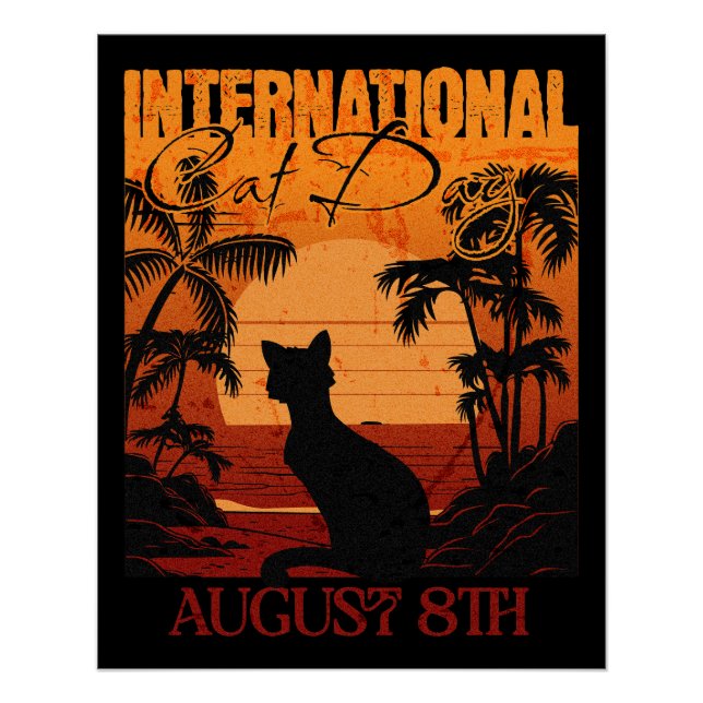 Retro Sunset International Cat Day Poster (Front)