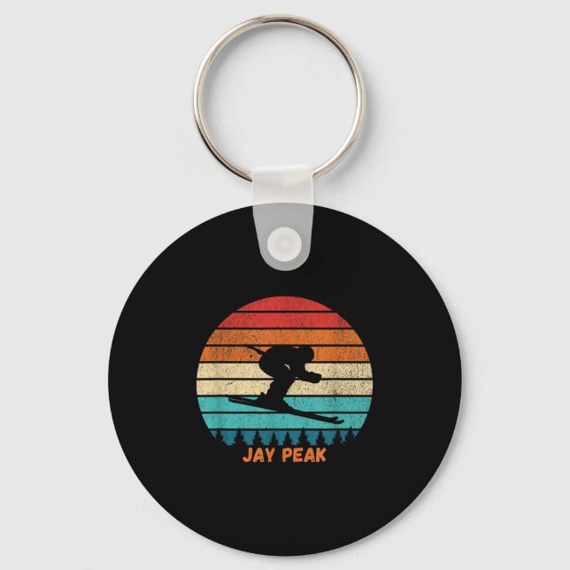 Retro Sunset Jay Peak Vermont Skiing Skier _1  Key Ring (Front)