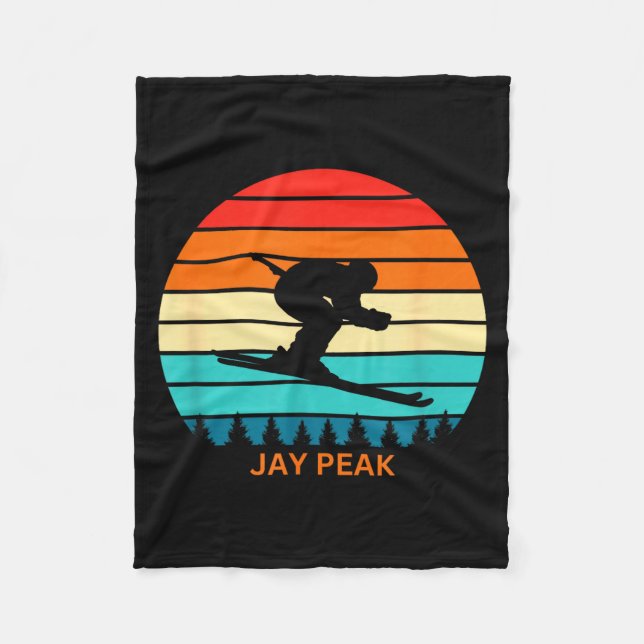 Retro sunset jay peak vermont skiing skier  fleece blanket (Front)