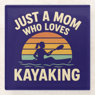 Retro Sunset Kayaking Mom - Vintage Outdoor Moms Glass Coaster