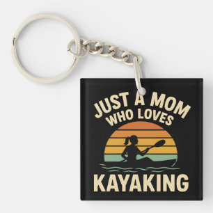 Retro Sunset Kayaking Mom - Vintage Outdoor Moms Key Ring