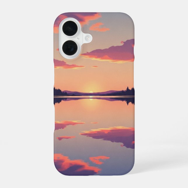 Retro Sunset Lake iPhone 16 Case (Back)