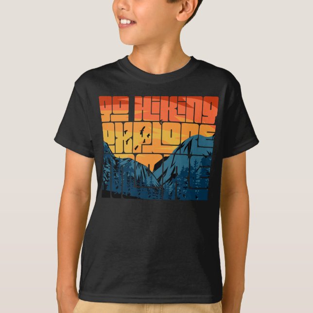 Retro Sunset Landscape Hiking Adventure Explore T-Shirt (Front)