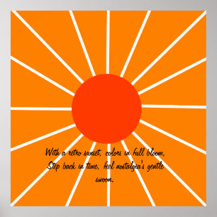 Retro sunset Landscape Illustration orange  Poster