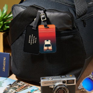 Retro Sunset Minimalist Vintage Car Road Trip Luggage Tag
