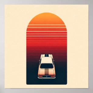 Retro Sunset Minimalist Vintage Car Road Trip Poster