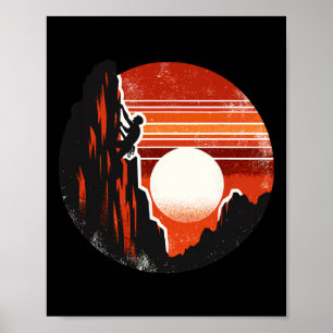 Retro Sunset Mountain Climbing Climb Climber  Poster