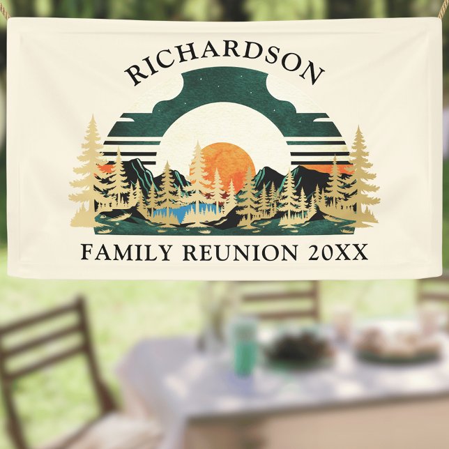 Retro Sunset Mountain Forest Rustic Family Reunion Banner (Creator Uploaded)