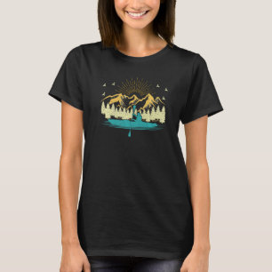 Retro Sunset Mountain River Lake Kayak Fishing Kay T-Shirt