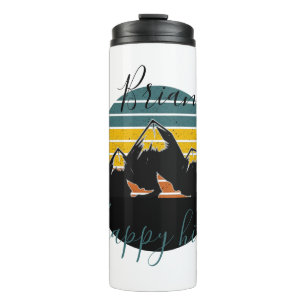 Retro sunset mountains personalised custom thermal tumbler