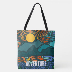 Retro Sunset Mountains Print Cut Sew Bag