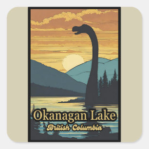 Retro sunset Ogopogo the Okanagan Lake Monster 70s Square Sticker