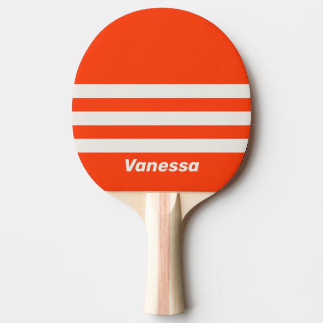 Retro Sunset Orange Three Across Stripe with Name Ping Pong Paddle (Front)