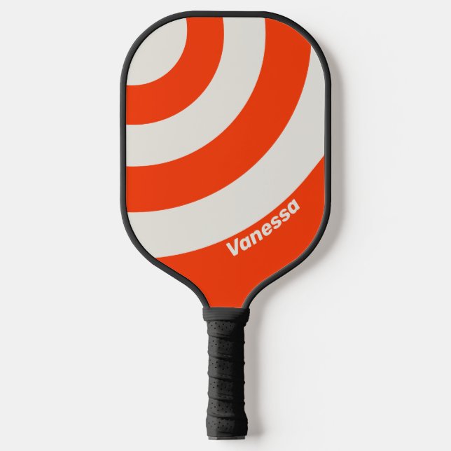Retro Sunset Orange Three Circle Stripe with Name Pickleball Paddle (Front)
