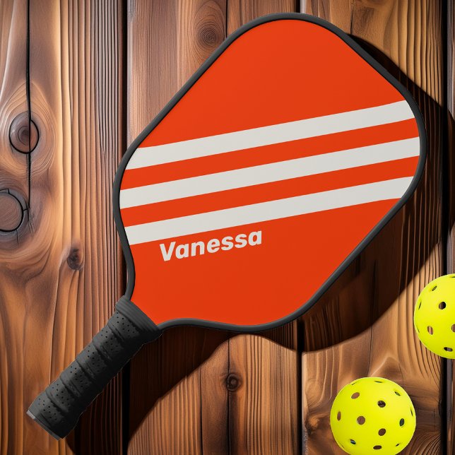 Retro Sunset Orange Three Stripes with Name Pickleball Paddle (Creator Uploaded)