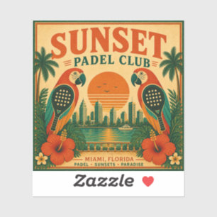 Retro Sunset Padel Club Parrot Sports Gift Sticker