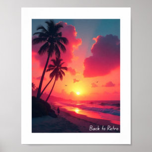 Retro Sunset Palm Tree Design  Poster