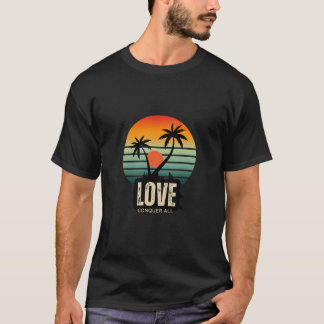 Retro Sunset Palm Tree "Love Conquers All" T-Shirt