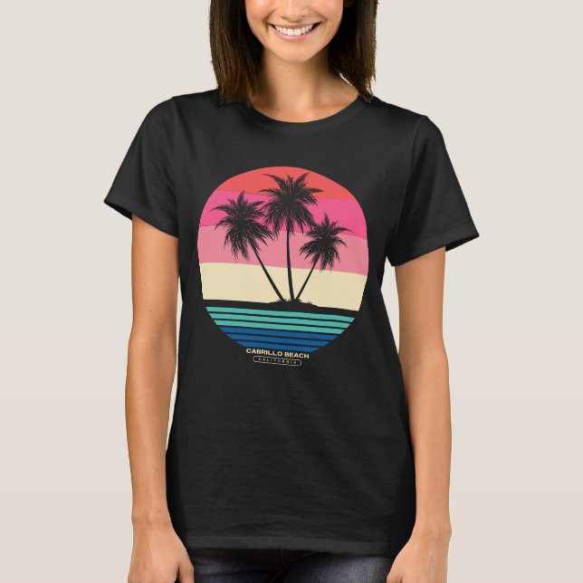 Retro Sunset Palm Trees Cabrillo Beach T-Shirt (Front)
