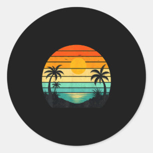 Retro sunset palm trees graphic design classic round sticker