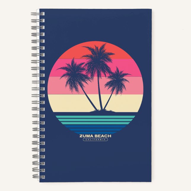 Retro Sunset Palm Trees Zuma Beach Notebook (Front)