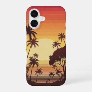 Retro Sunset Palms Lines iPhone 16 Case