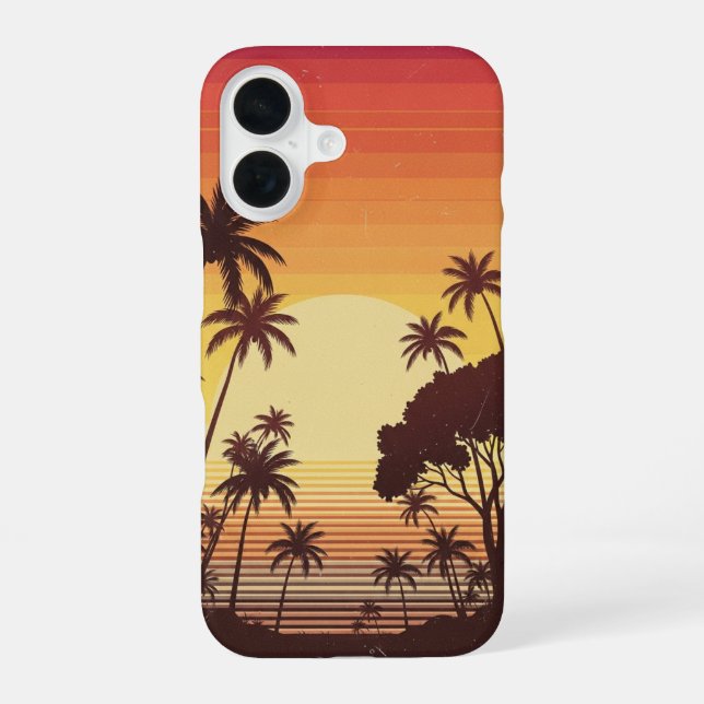 Retro Sunset Palms Lines iPhone 16 Case (Back)