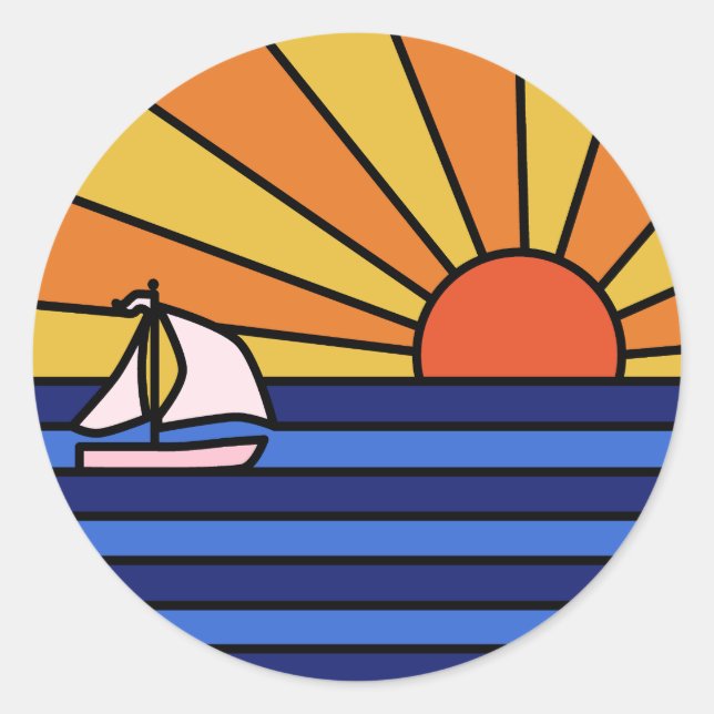 Retro Sunset Paradise Classic Round Sticker (Front)