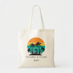 Retro Sunset "Paradise in Pastel" Summer Vacation Tote Bag