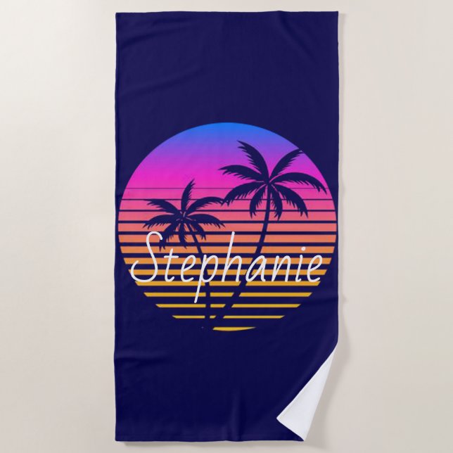 Retro sunset Personalised  Beach Towel (Front)