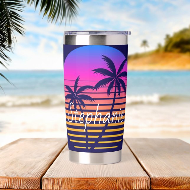 Retro sunset Personalised  Insulated Tumbler (Beach)