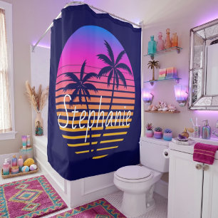 Retro sunset Personalised   Shower Curtain