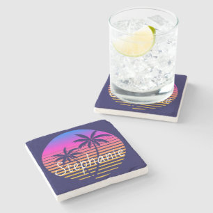 Retro sunset Personalised Stone Coaster
