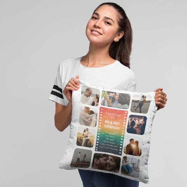 Retro Sunset Photo Mr and Mrs 2nd Anniversary Cushion (Creator Uploaded)