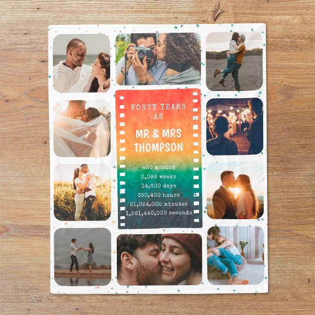 Retro Sunset Photo Mr and Mrs 40th Anniversary Fleece Blanket (Creator Uploaded)