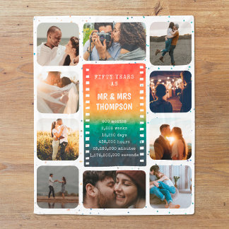 Retro Sunset Photo Mr and Mrs 50th Anniversary Fleece Blanket