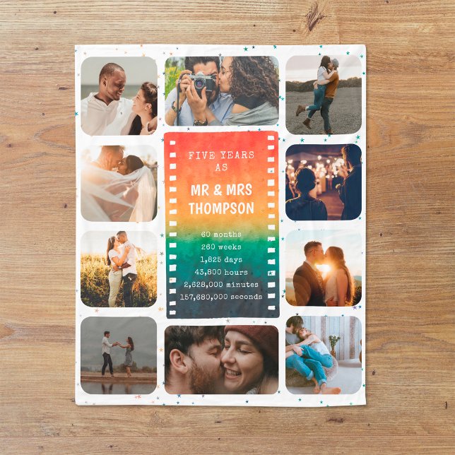 Retro Sunset Photo Mr and Mrs 5th Anniversary Fleece Blanket (Creator Uploaded)